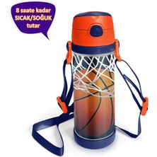 Coral High Kids Lacivert Turuncu Basketbol Desenli Pipetli Çelik Termos 500 ml 11927