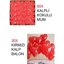 Cennet Store 50 Ad. Kırmızı Kalpli Tealight Mum ve 30 Ad. Kırmızı Kalp Balon Evlilik Teklifi Yıldönümü Özel Gün