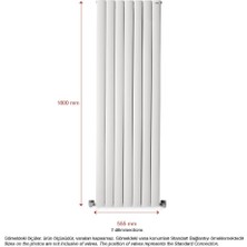 Hammam 1800 x 555 mm Lilac Dikey Beyaz Alüminyum Radyatör Standart Bağlantı