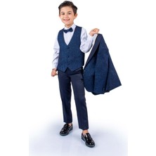 Mnk Baby & Kids Lacivert Simli Ceketli Yelekli Erkek Çocuk Damatlık Takım 4 Yaş