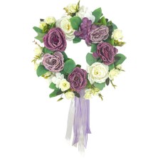 Nettenevime Yapay Çiçek Kapı Süsü Pastel Mor Beyaz Şakayık Güllü Yılbaşı Kapı Çelengi