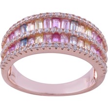 Nusnus Renkli Taşlı Gümüş Yüzük 4.6 gr