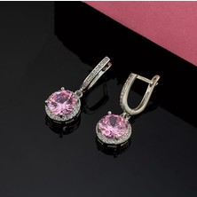 Gümüş Pazarım Pembe Zirkon Yuvarlak Kesim Gümüş Küpe