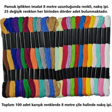 Tuhafiyecimiz Muline Iplik Seti 100 Adet Çile, Etamin Iğneleri, 5 Adet Bambu Kasnak