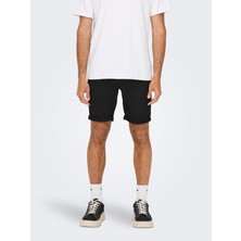 Only & Sons Ply Washed Black 6239 Denım Shorts Erkek Siyah Şort 22026239-02