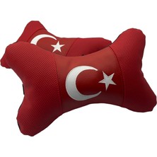 Dream Türk Bayraklı, Ay Yıldız Nakışlı,deri Oto Boyun Yastığı, Araba Yastığı,2'li koltuk yastık