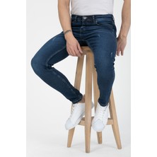 OneZero Erkek Mavi Tırnaklı Skinny Fit Jeans