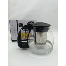 Yakut 700 Ml Çelik Süzgeçli Cam Demlik-Siyah