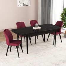 Gadahome Hera Serisi Açılabilir Mdf Mutfak Salon Masa Takımı 4 Sandalyeli (Siyah Mermer)