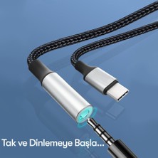 Dexmon Tak Çalıştır Type-C To Aux 3.5mm Kulaklık Jak Dönüştürücü Alüminyum Alaşım Kırılmaz Örgü Kablo