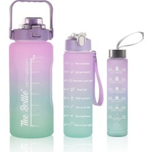 Comprox Motivasyonel Su Matarası 3lü Su Şişesi 2 Litre Su Matarası + 750 Ml+ 300 ml Yavrulu Sporcu Matarası