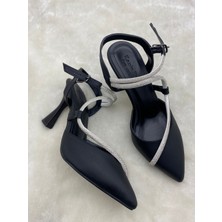 Çiğdem Kundura Saten Siyah Kadın Taşlı Kadeh Ökçeli Ayakkabı (K.E.S1A) - Siyah - 37 - ST02006-SİYAH-37