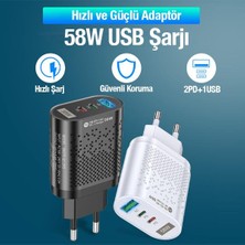 Polhammobile Polham Süper Hızlı 58W 2x Pd Type C, 1x USB Girişli Şarj Başlığı, Yüksek Akım Korumalı Şarj Adaptörü