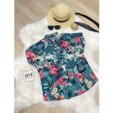 Kadın Desenli Dokuma Viskon Yarasa Kol Yazlık Gömlek (Renk Seçenekli)