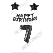 Best Parti Happy Bırthday Siyah Renk Folyo Balon Yıldız Folyo ve Rakam Seti Yaş 7