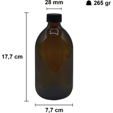 Afracam 500 cc Amber Ecza Siyah Kilitli Kapaklı Kahverengi Yuvarlak Cam Şişe 500 ml Ecza Şişesi 1 Adet