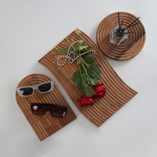 Koza Wood Art Servis Tabağı Yemek Tabağı Ahşap Sunum Tahtası 3 Parça