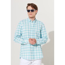 Altınyıldız Classics Erkek Beyaz Mint Slim Fit Dar Kesim Düğmeli Yaka Gofre Desenli Gömlek