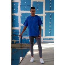 Vees Butik Erkek Oversize Mavi T-Shirt