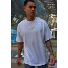 Vees Butik Erkek Oversize Beyaz T-Shirt