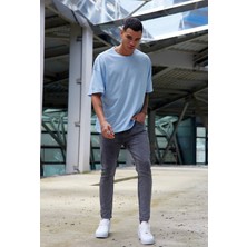 Vees Butik Erkek Oversize Açık Mavi T-Shirt