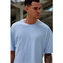 Vees Butik Erkek Oversize Açık Mavi T-Shirt