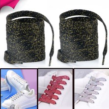 Airyfoot Airyfoot Siyah Altın 120 cm Simli Yassı Bağcık, Bot, Spor, Converse, Günlük Ayakkabı Bağcığı