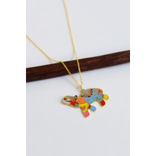 Papatya Silver 925 Ayar Gümüş Altın Kaplama Renkli Mineli Fil Kadın Kolye