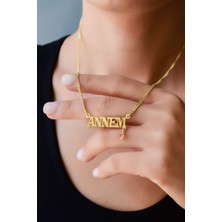 Papatya Silver 925 Ayar Gümüş Altın Kaplama Annem Yazılı Gurmet Zincir Kadın Kolye