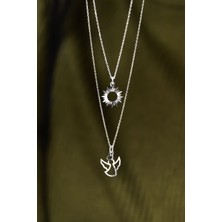 Papatya Silver 925 Ayar Gümüş Rodyum Kaplama Kristal Kesim Güneş ve Melek Asansörlü Kolye