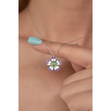 Papatya Silver 925 Ayar Gümüş Rodyum Kaplama Mineli Tektaş Yonca Kolye