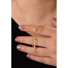 Papatya Silver 925 Ayar Gümüş Altın Kaplama Harf ve Bebeğim Yazılı Asansörlü Kolye