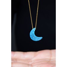 Papatya Silver 925 Ayar Gümüş Altın Kaplama Mavi Kırık Taş Hilal Kadın Kolye