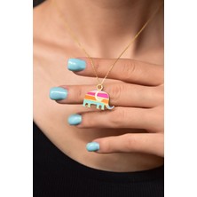 Papatya Silver 925 Ayar Gümüş Altın Kaplama Renkli Mineli Fil Kolye