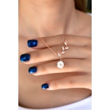Papatya Silver  925 Ayar Gümüş Rose Kaplama Taşlı Çiçek Kolye UVPS102109