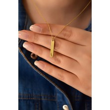 Papatya Silver 925 Ayar Gümüş Altın Kaplama Zeytindalı Çubuk Plaka Kadın Kolye