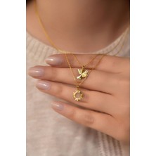 Papatya Silver 925 Ayar Gümüş Altın Kaplama Kristal Kesim Kuş ve Güneş Asansörlü Kolye