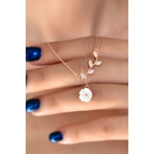 Papatya Silver 925 Ayar Gümüş Rose Kaplama Taşlı Manolya Çiçeği Kadın Kolye
