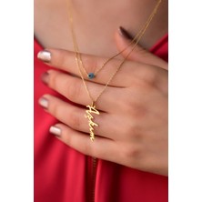 Papatya Silver 925 Ayar Gümüş Altın Kaplama Göz ve Aşkım Yazılı Asansörlü Kolye