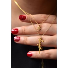 Papatya Silver 925 Ayar Gümüş Altın Kaplama Kartanesi ve Sevgilim Yazılı Asansörlü Kolye