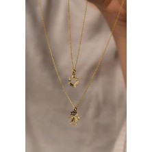 Papatya Silver 925 Ayar Gümüş Altın Kaplama Kristal Kesim Güneş ve Prenses Asansörlü Kolye