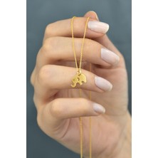 Papatya Silver 925 Ayar Altın Kaplama Plaka Kesim Gümüş Fil Kolye