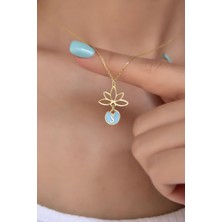 Papatya Silver 925 Ayar Gümüş Mavi Mineli S Harf Lotus Çiçeği Kolye