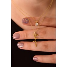 Papatya Silver 925 Ayar Gümüş Altın Kaplama Tektaş ve Bebeğim Yazılı Asansörlü Kolye