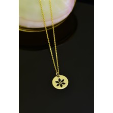 Papatya Silver 925 Ayar Gümüş Altın Kaplama Plaka Çiçek Kadın Kolye