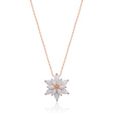 Papatya Silver 925 Ayar Beyaz Opal Taşlı Gümüş Lotus Kolye