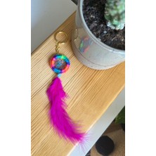 Miamantra Neon Pembe Dreamcatcher / Düş Kapanı Anahtarlık/araba Süsü-Çap 4 cm