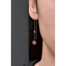 Papatya Silver 925 Ayar Gümüş Kartanesi Zincir Cam Göz Kadın Küpe