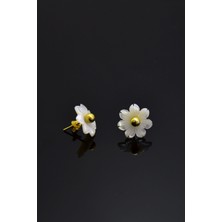 Papatya Silver 925 Ayar Gümüş Altın Kaplama Çivili Sedef Küpe