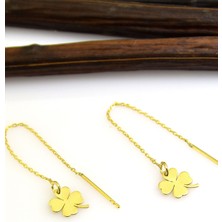 Papatya Silver 925 Ayar Gümüş Altın Kaplama Çift Yonca Zincir Kadın Küpe